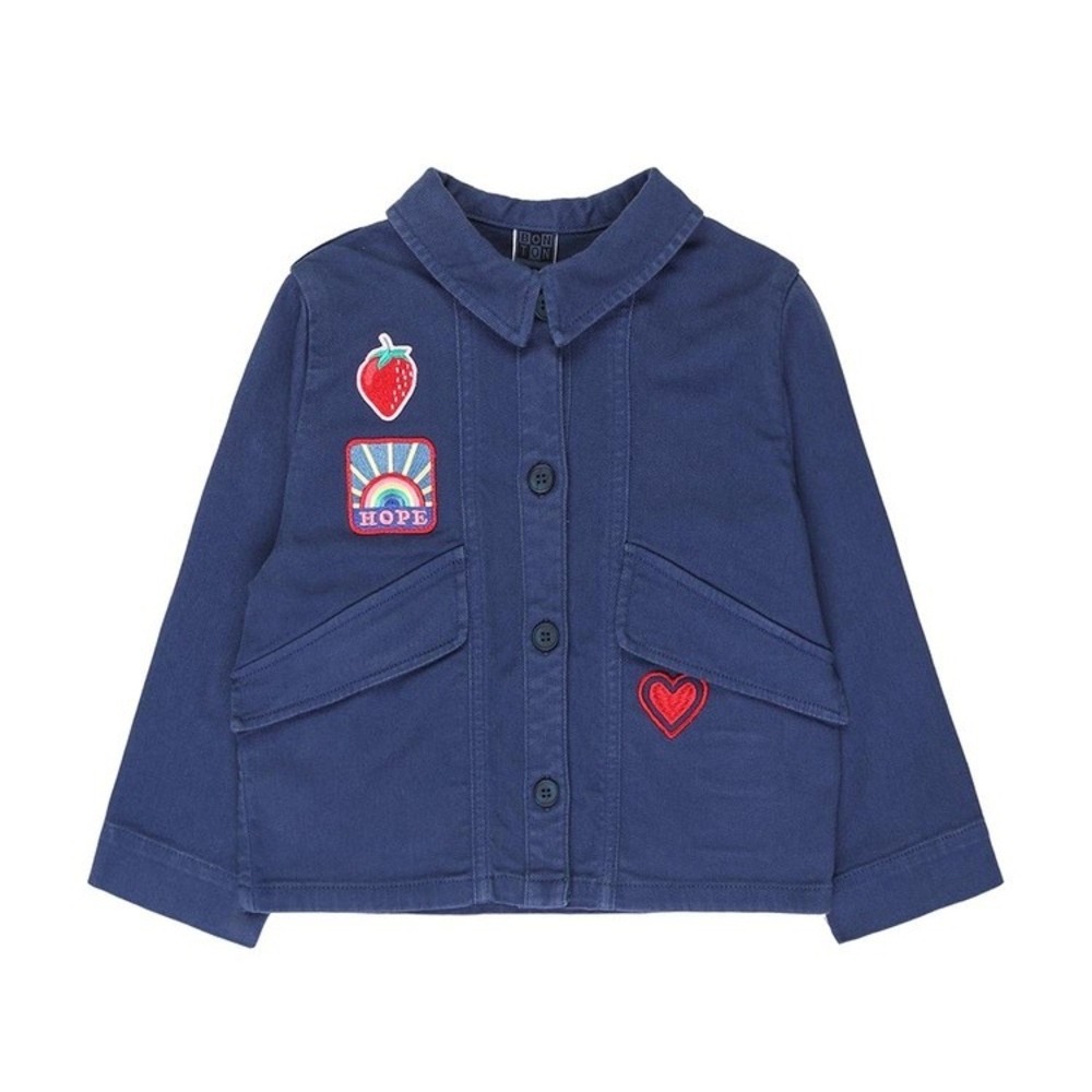 Bonton Girls Cotton Twill Jacket Embroidered Patches Size 10 Button Fromt